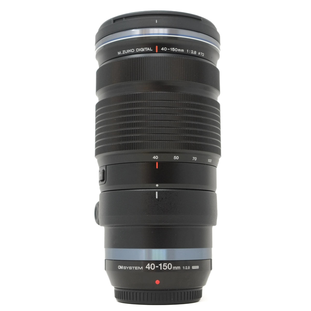 Camera lens with specifications on a white background