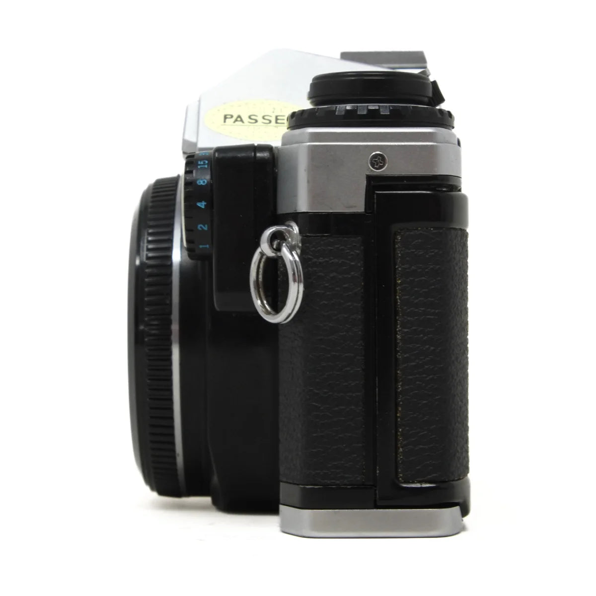 Used Olympus OM10 Film camera body with Manual Adaptor - side angle 