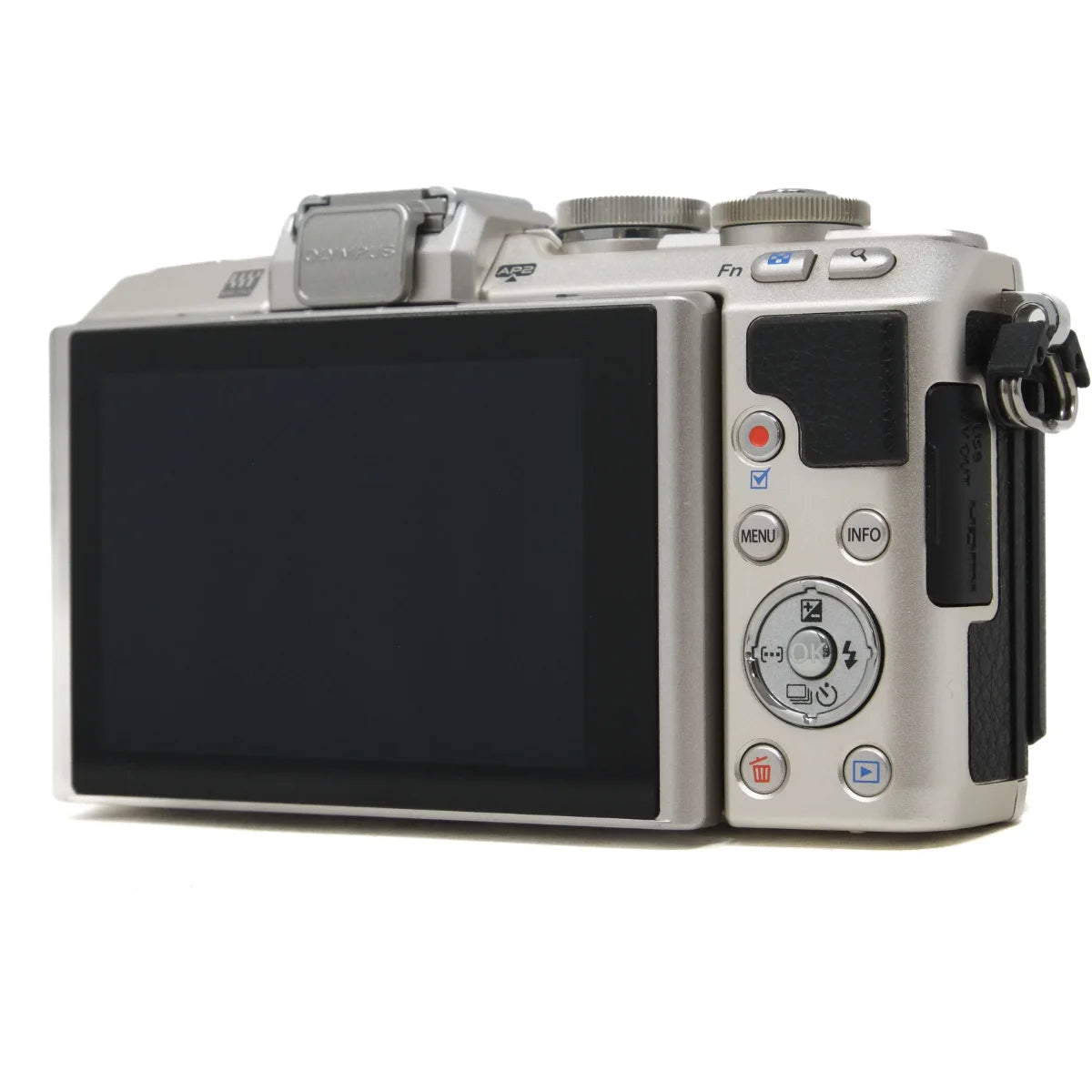 Used Olympus Pen E-PL7 mirrorless camera - back angle 