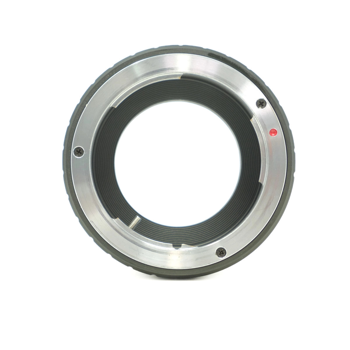 Camera lens mount adapter on a white background