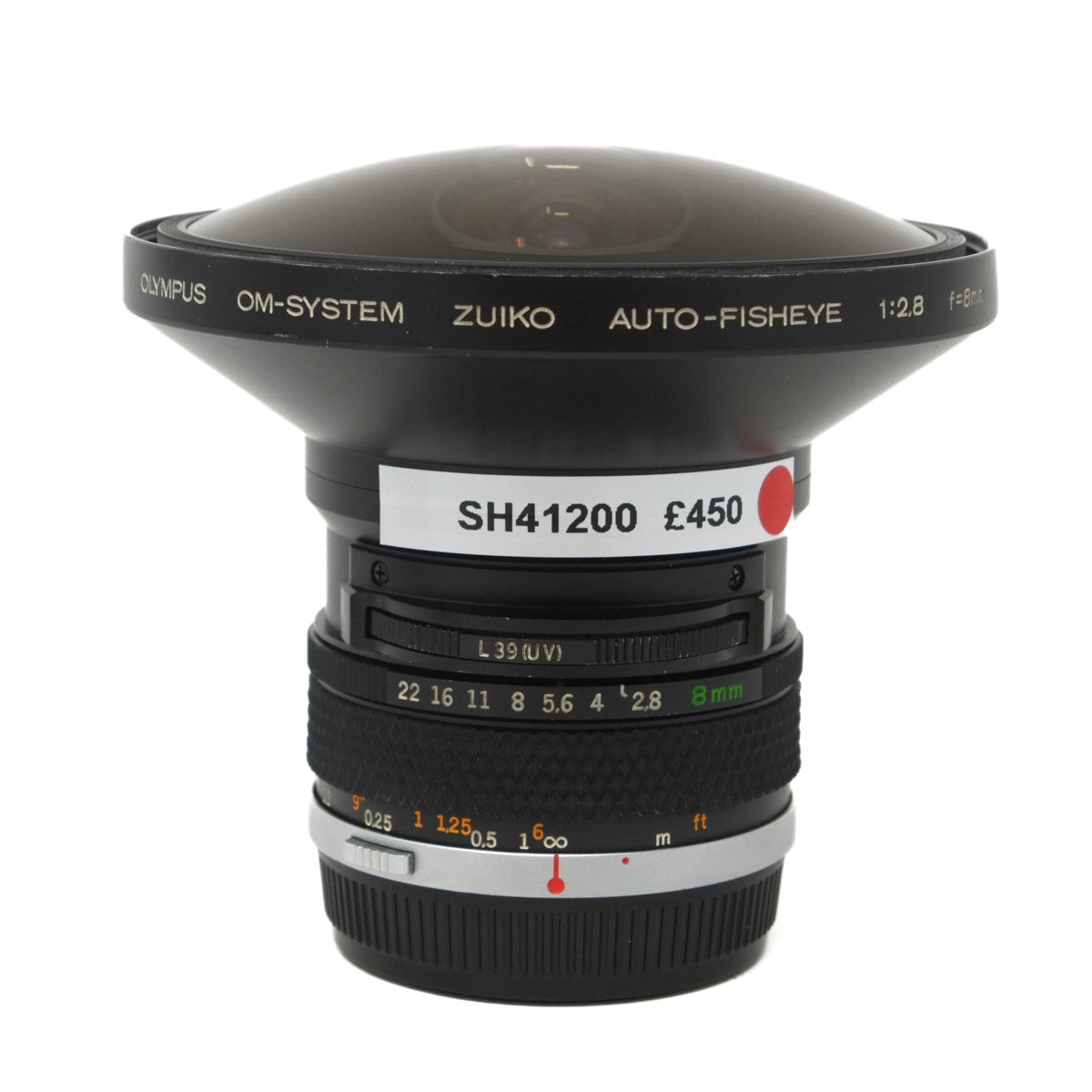 Used Olympus Zuiko Auto-Fisheye 8mm F2.8 lens - Front angle 