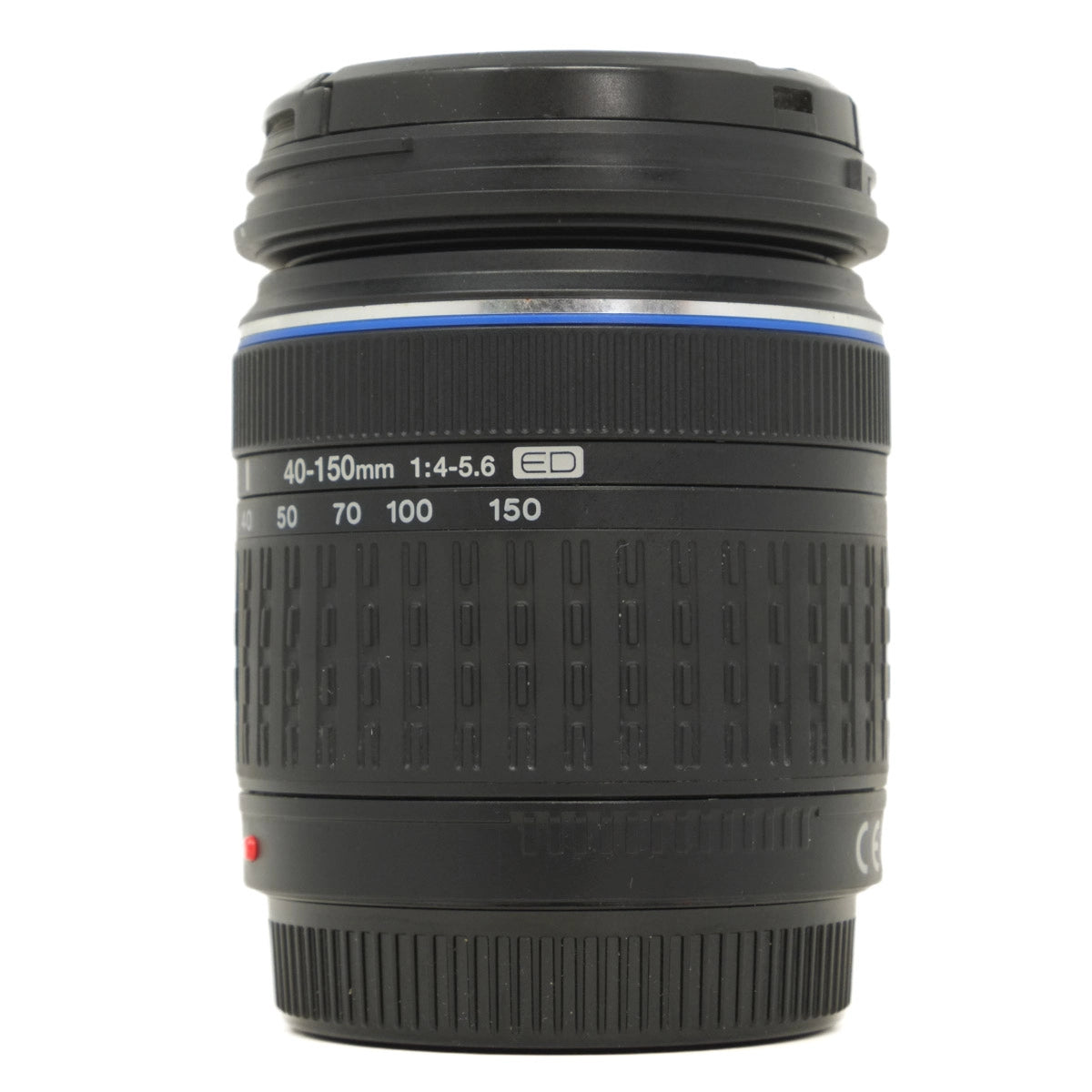 Camera lens with specifications on a white background
