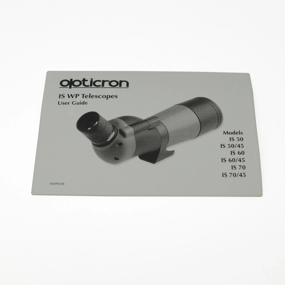 Opticron telescope with user guide on a white background