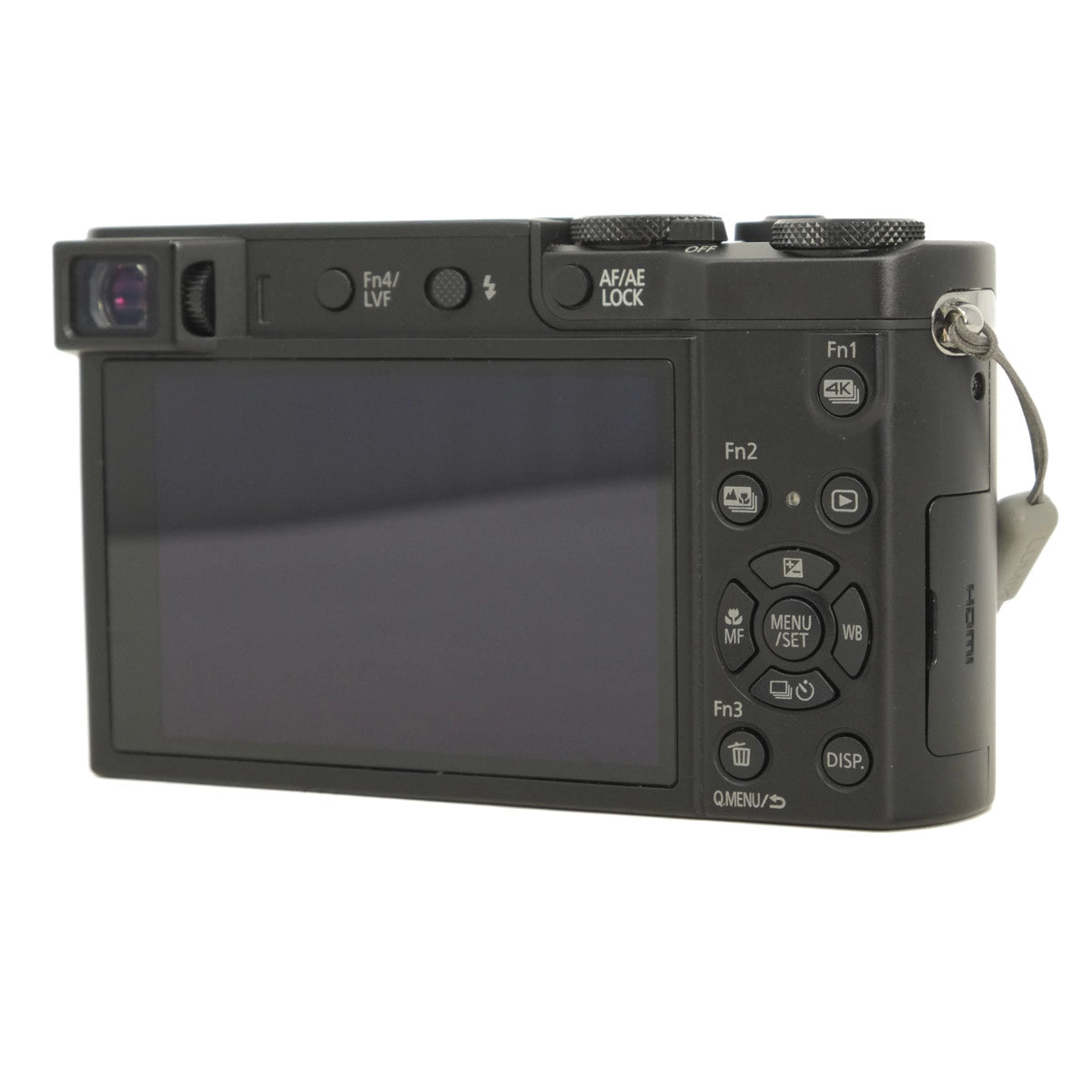 Black digital camera back with screen and control buttons on a white background