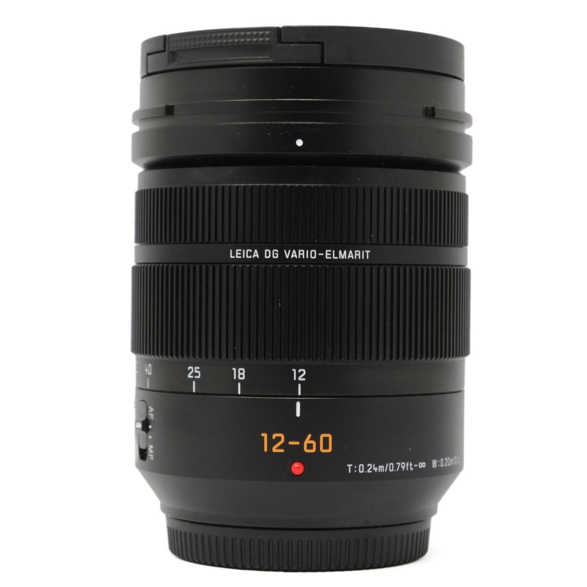 Used Panasonic Leica 12-60mm F2.8-4.0 ASPH DG Vario Elamarit lens - front angle 