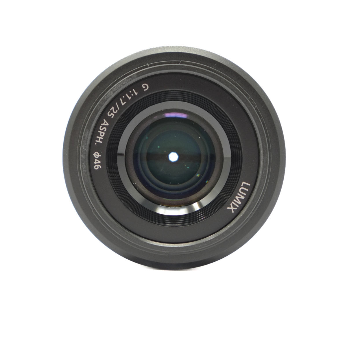 Used Panasonic Lumix 25mm F1.7 lens - top angle 