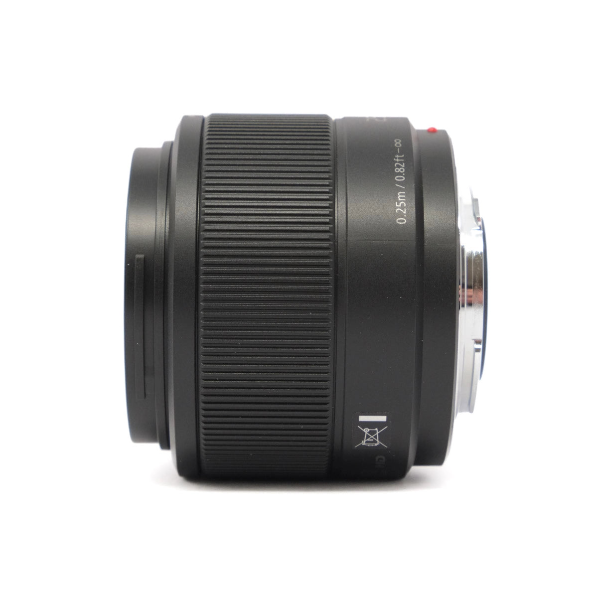 Used Panasonic Lumix 25mm F1.7 lens - side angle 