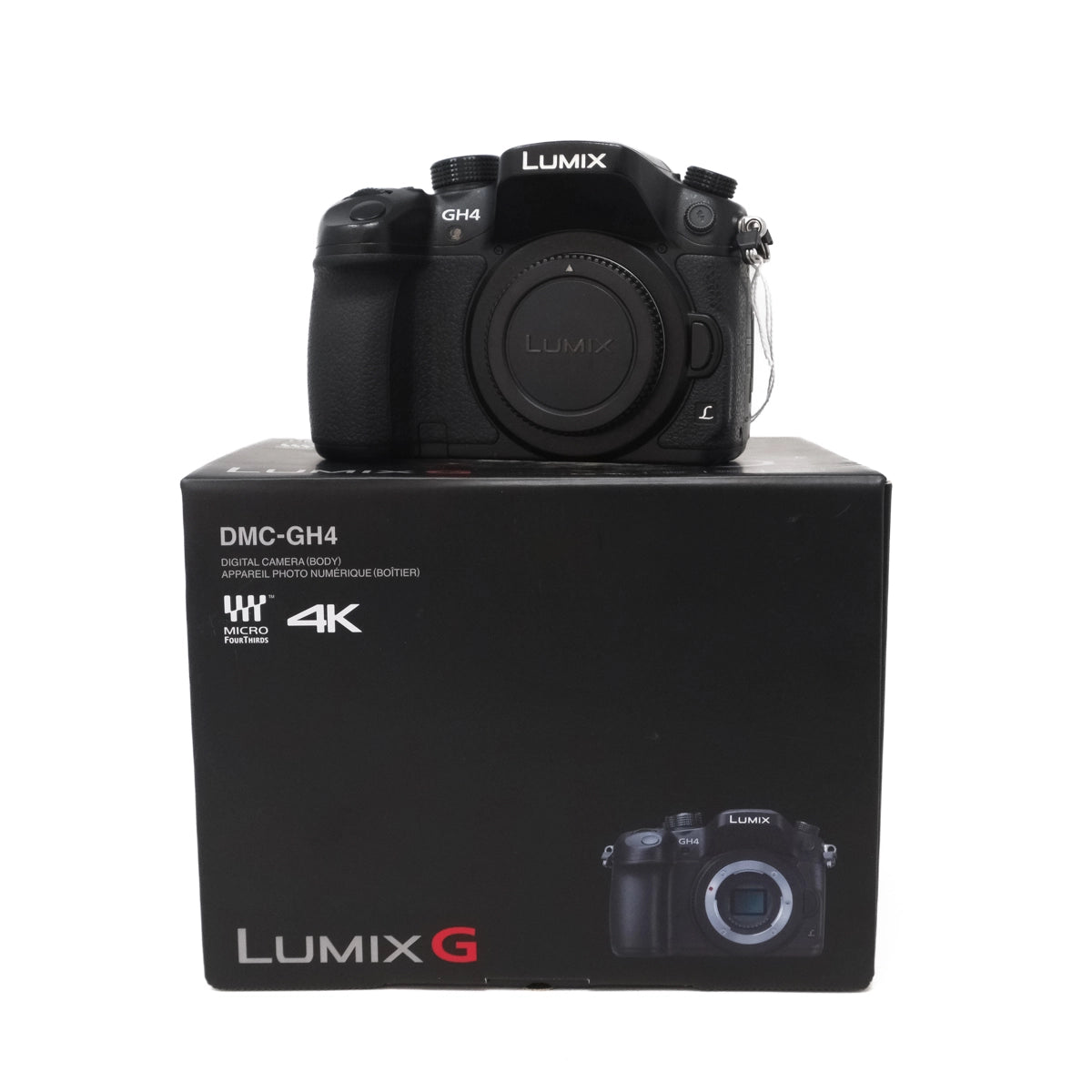 Used Panasonic Lumix DMC-GH4 Mirrorless Camera - Front angle with original box 