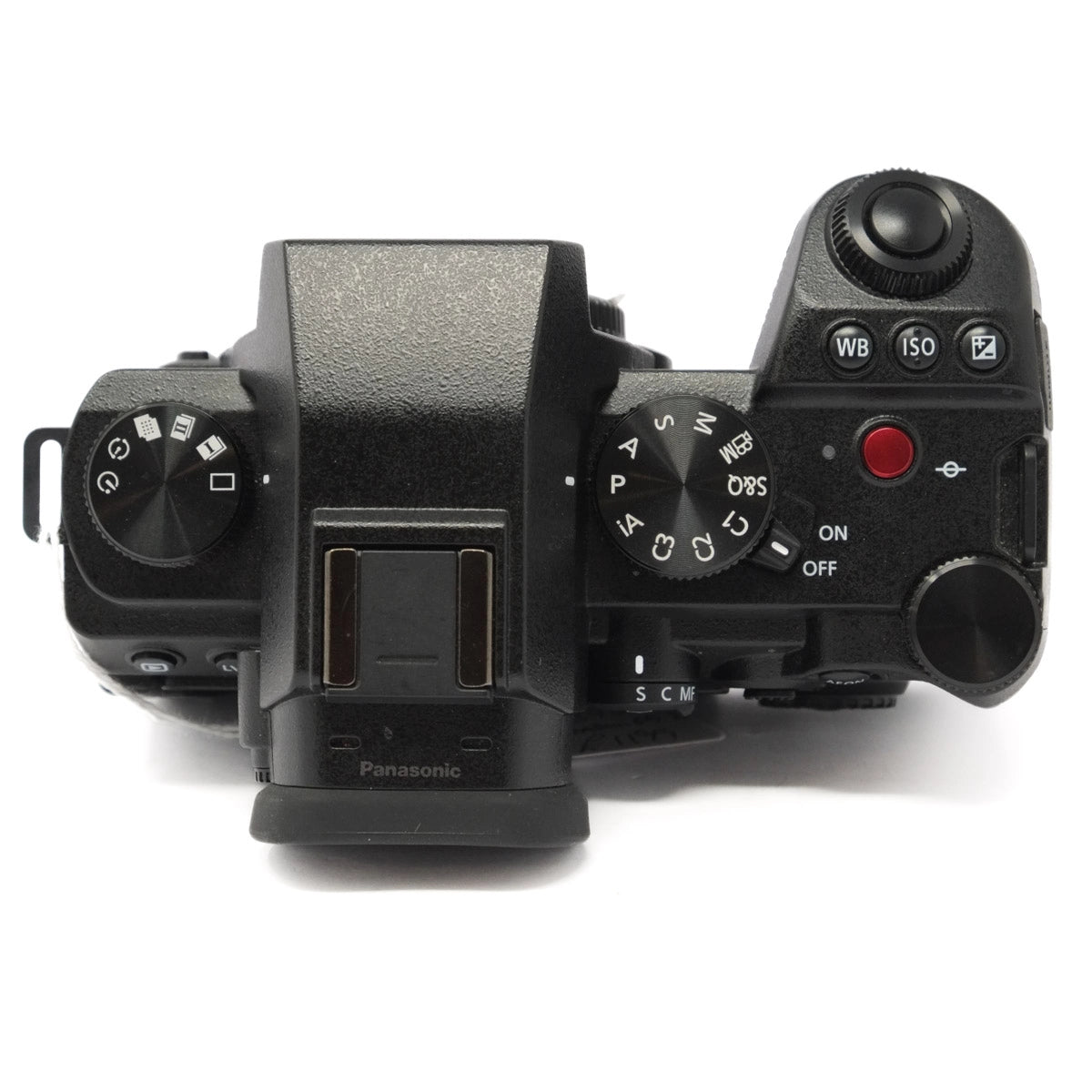 Top view of a Panasonic camera on a white background