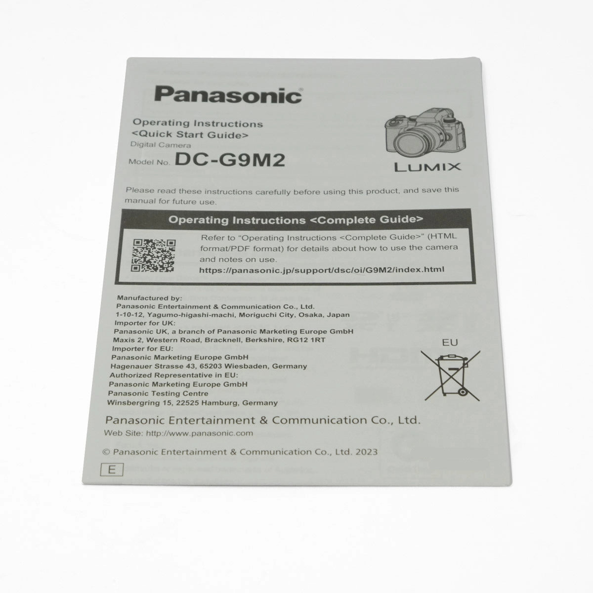 Panasonic Lumix DC-G9M2 operating instructions manual on a white background