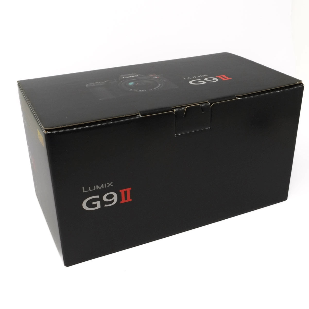 Black box with 'Lumix G9 II' branding on a white background