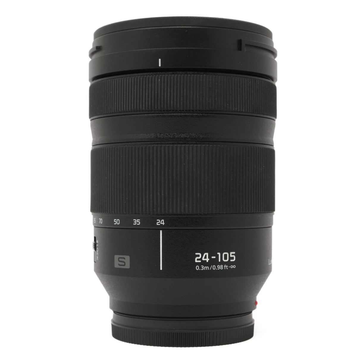 Camera lens with specifications on a white background