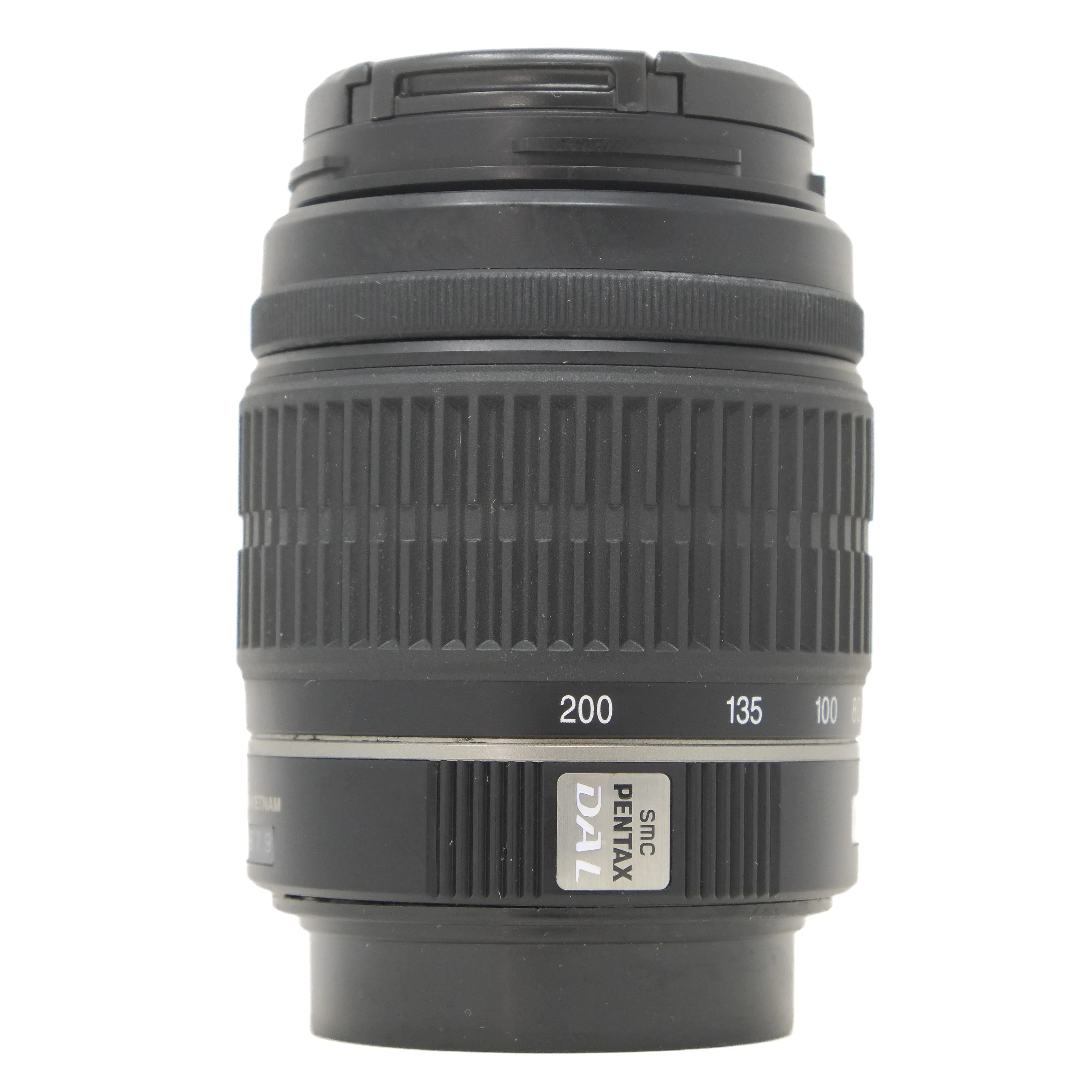 Black Pentax camera lens on a white background