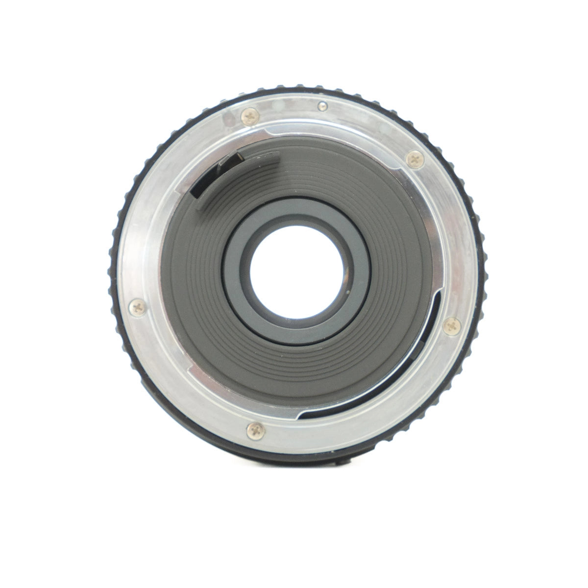 Camera lens mount on a white background