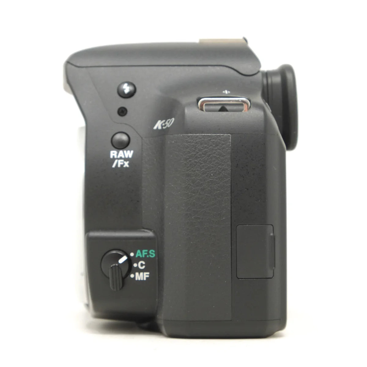 Used Pentax K-50 DSLR camera - side angle 