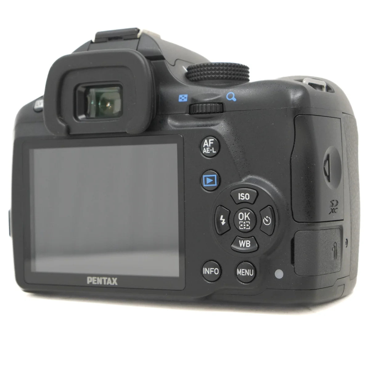 Used Pentax K-50 DSLR camera with Pentax 18-55mm WR Lens - back angle 