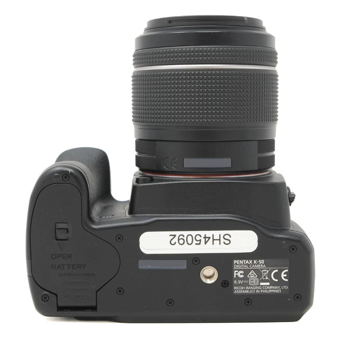 Used Pentax K-50 DSLR camera with Pentax 18-55mm WR Lens - bottom angle 