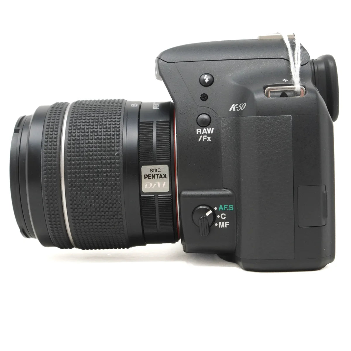 Used Pentax K-50 DSLR camera with Pentax 18-55mm WR Lens - side angle 