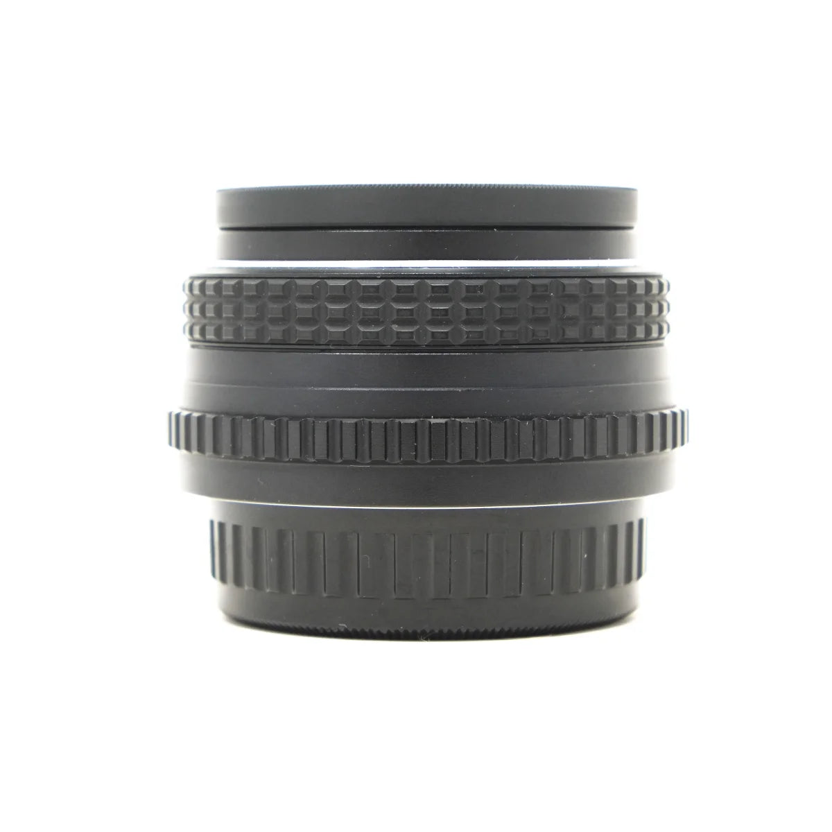 Used Pentax M 50mm F1.7 lens with Hoya UV filter - side angle 