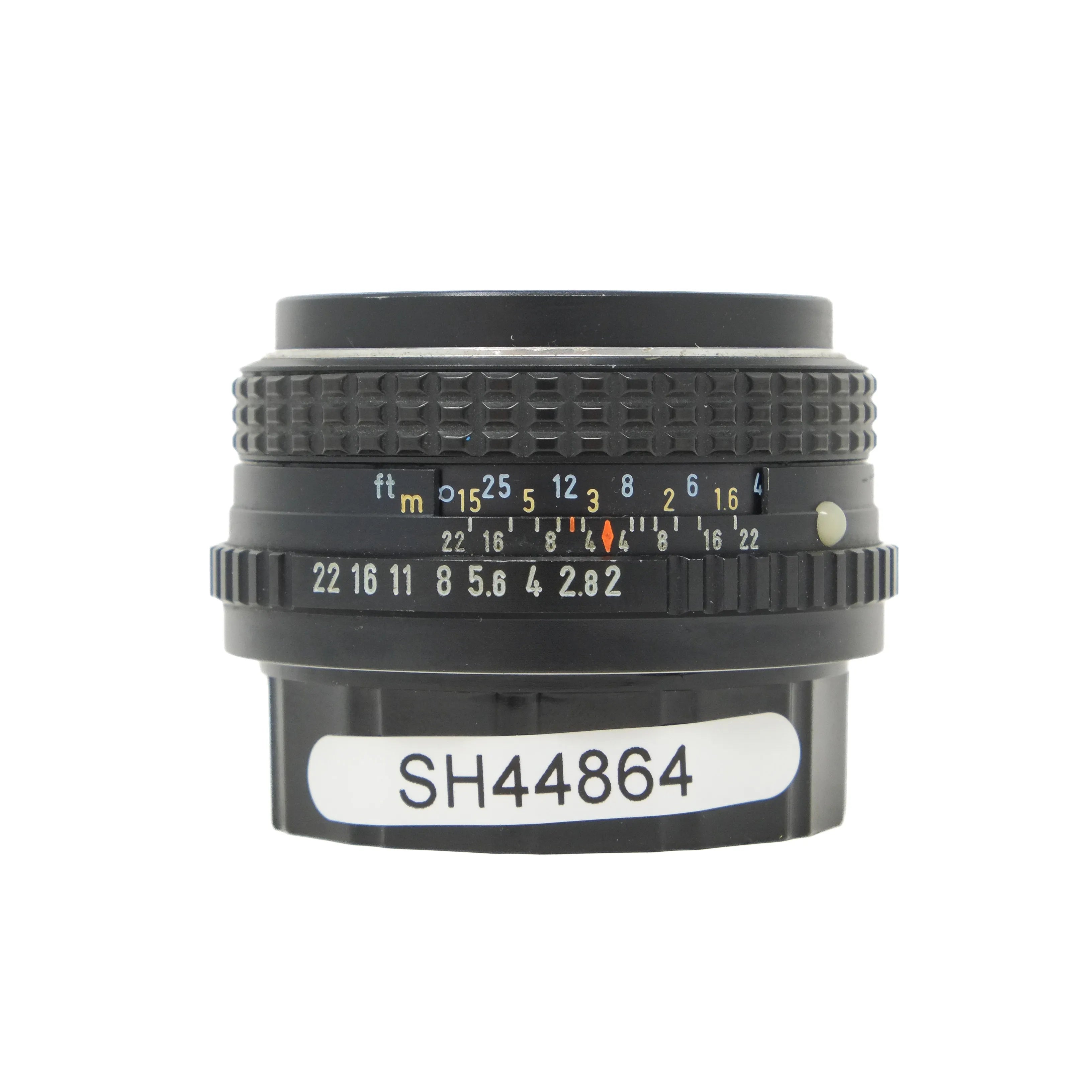 Camera lens with focus and aperture control on a white background