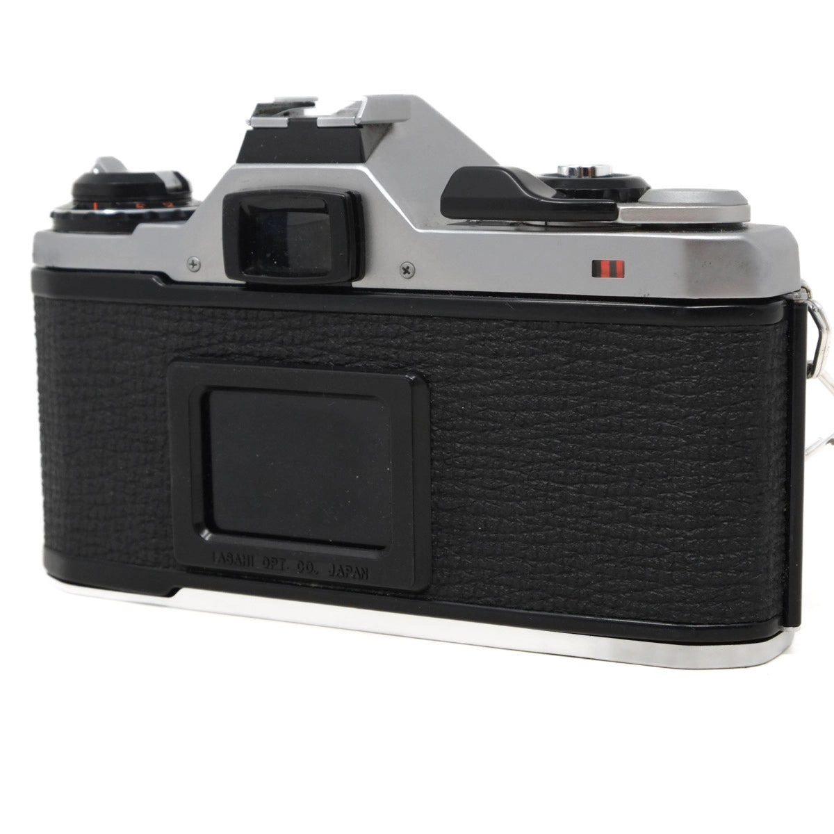 Vintage camera with black and silver design on a white background