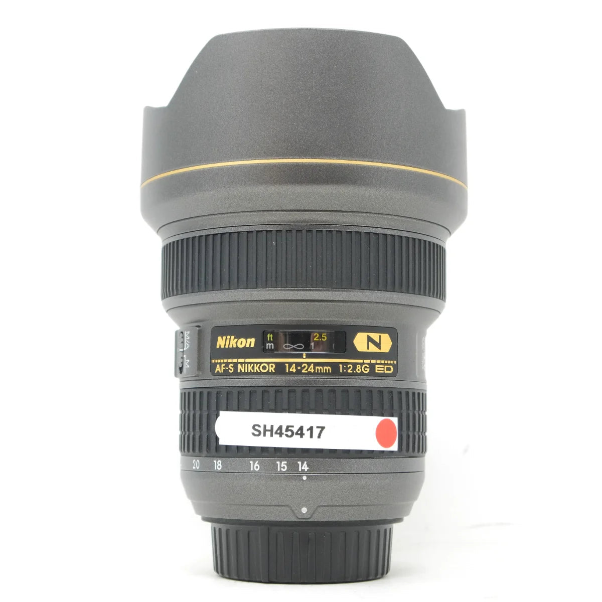 Used Rare Nikon AF-S 14-24mm F2.8 100th anniversary Edition - front angle 