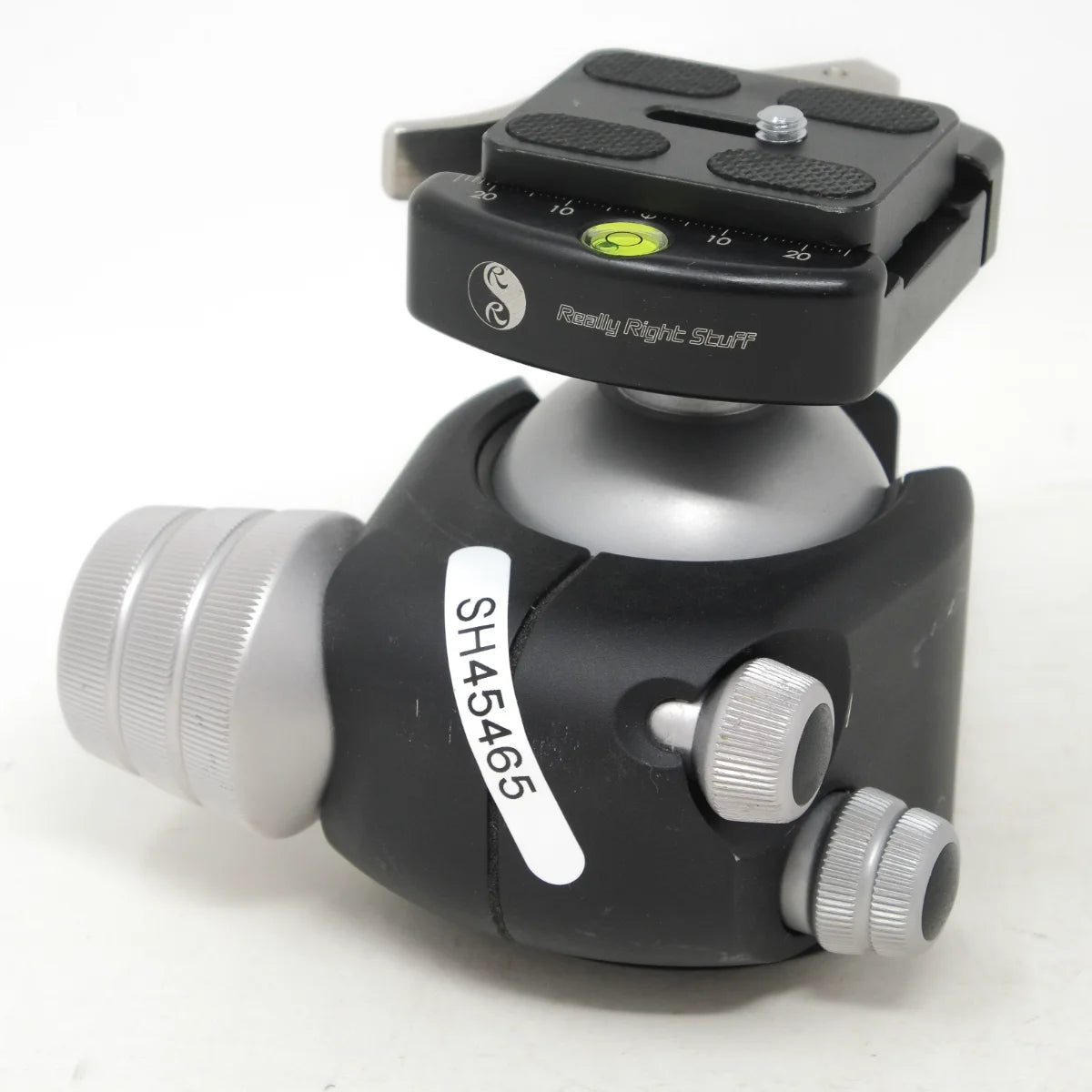 Used Really Right Stuff Pro Ball Head BH-55 with top platform and Quick plate - back angle 