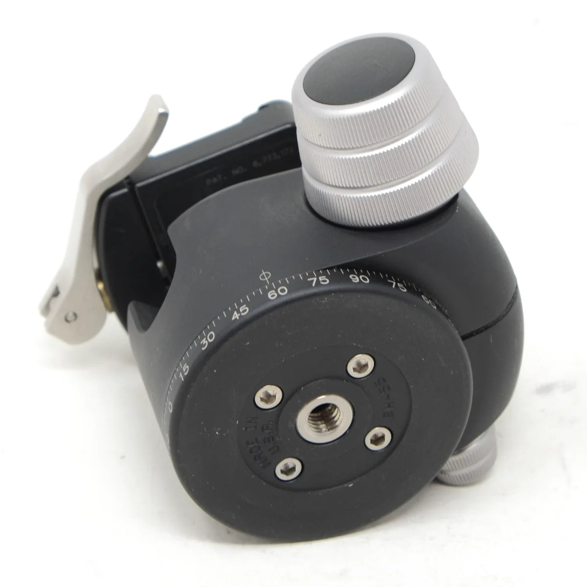 Used Really Right Stuff Pro Ball Head BH-55 with top platform and Quick plate - bottom angle 