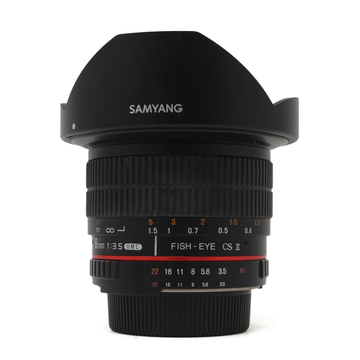 Used Samyang 8mm F3.5 Fish Eye CS II Lens - Nikon Fit - Front angle 