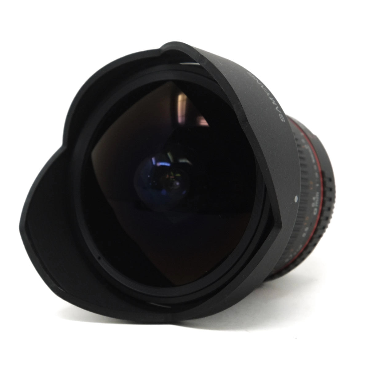 Used Samyang 8mm F3.5 UMC CS II Fisheye Lens - Nikon F Fit - Top angle 