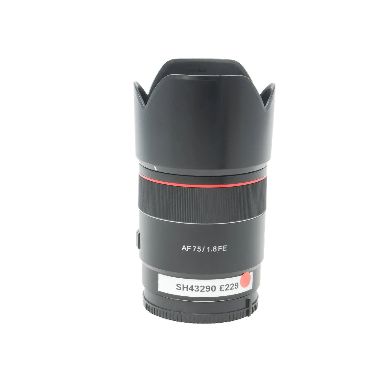 Camera lens with a hood on a white background