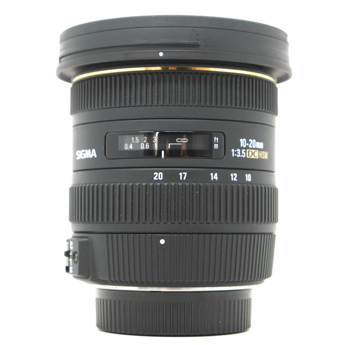 Used Sigma 10-20mm F3.5 DC HSM lens in Nikon F Mount - front angle 