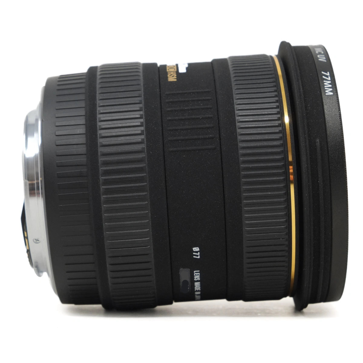 Camera lens with brand logo on a white background