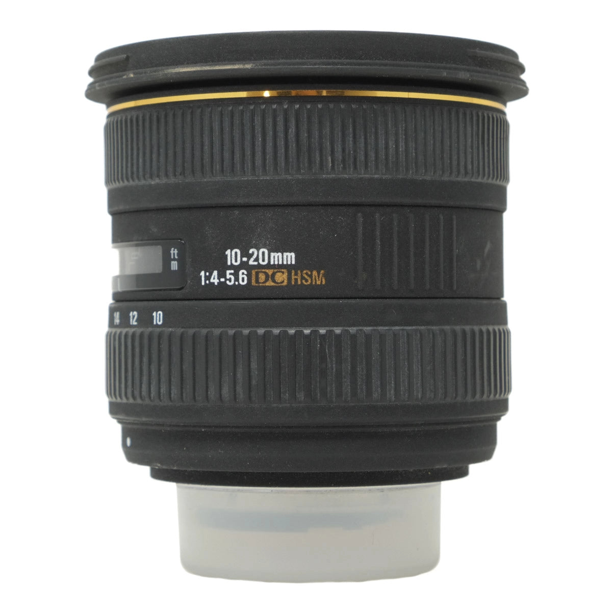 Camera lens with specifications on a white background