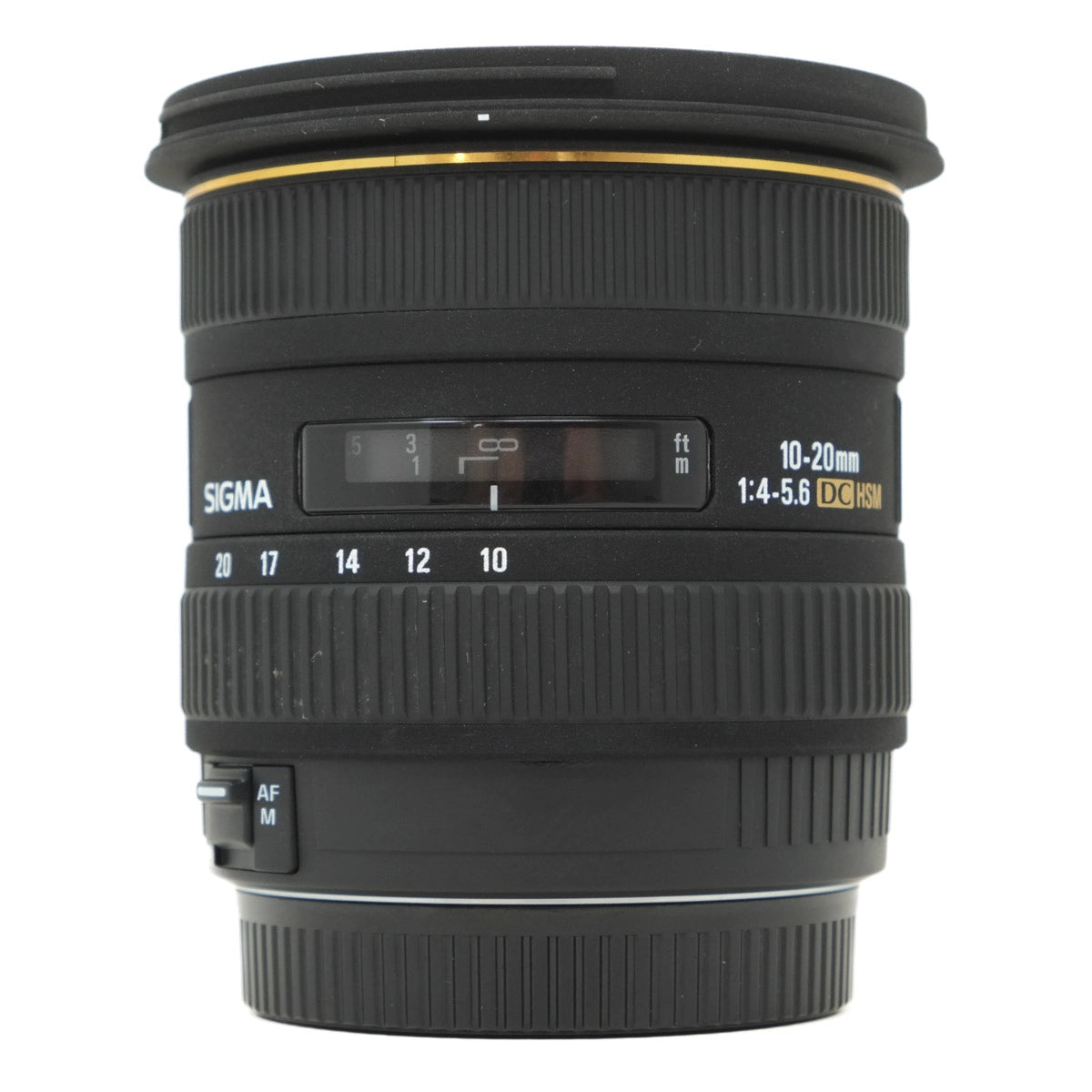 Used Sigma 10-20mm F4-5.6 DC HSM wide angle lens in Canon EF-S fitting - front angle 