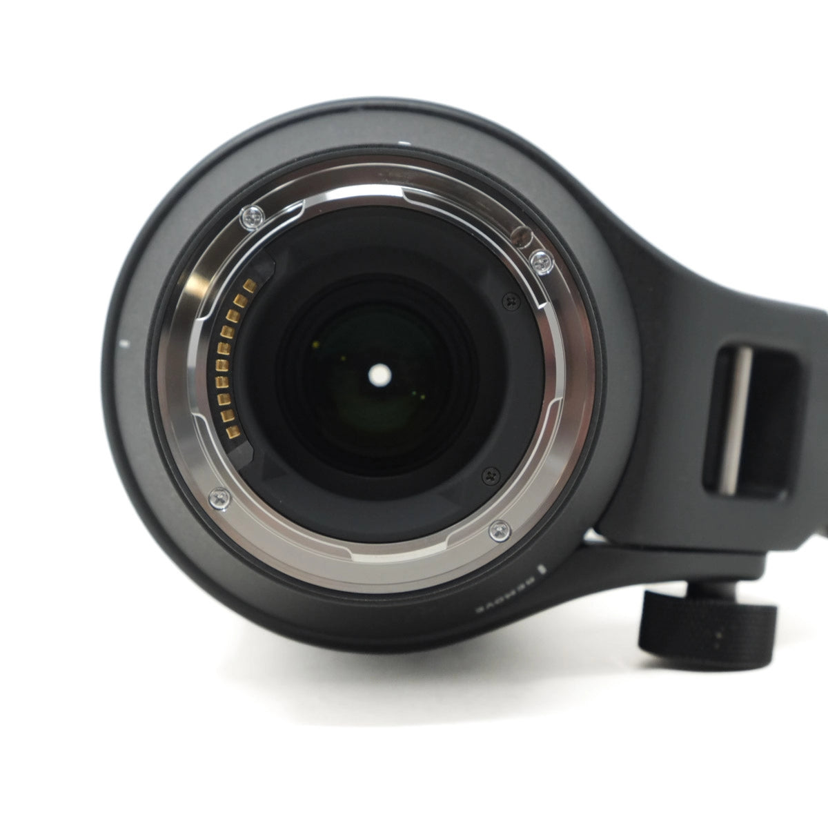 Camera lens with focus ring on a white background