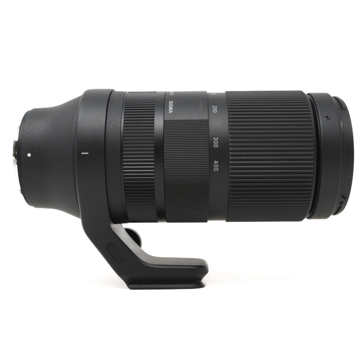 Camera lens with focus scale on a white background