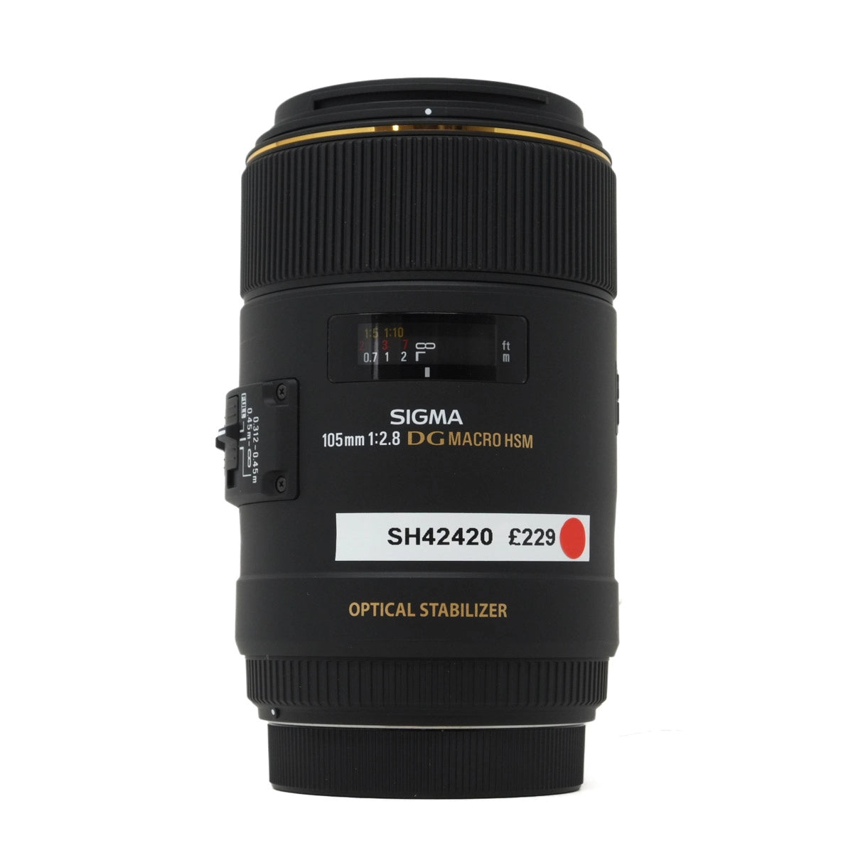 Used Sigma 105mm F2.8 DG Macro HSM Lens for Canon EF - Front angle 