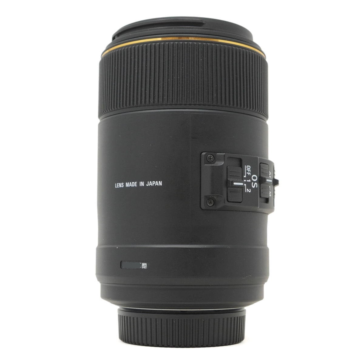 Camera lens made in Japan on a white background