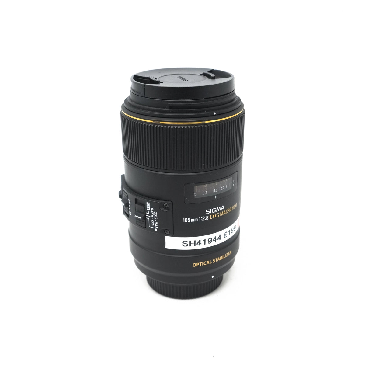 Used Sigma 105mm F2.8 DG OS Macro Lens - Nikon Fit - Front angle 