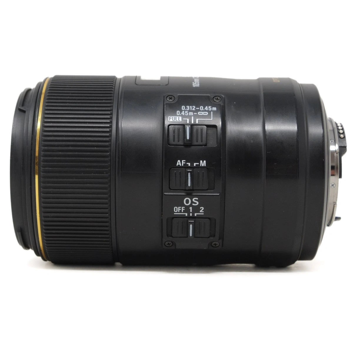 Camera lens with control buttons on a white background