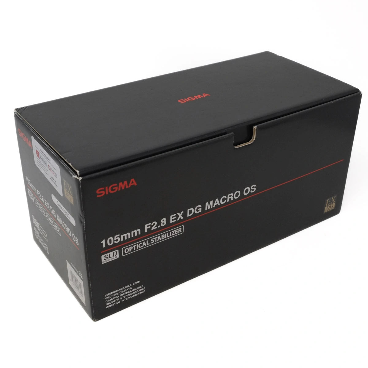 Black box with Sigma camera lens branding on a white background