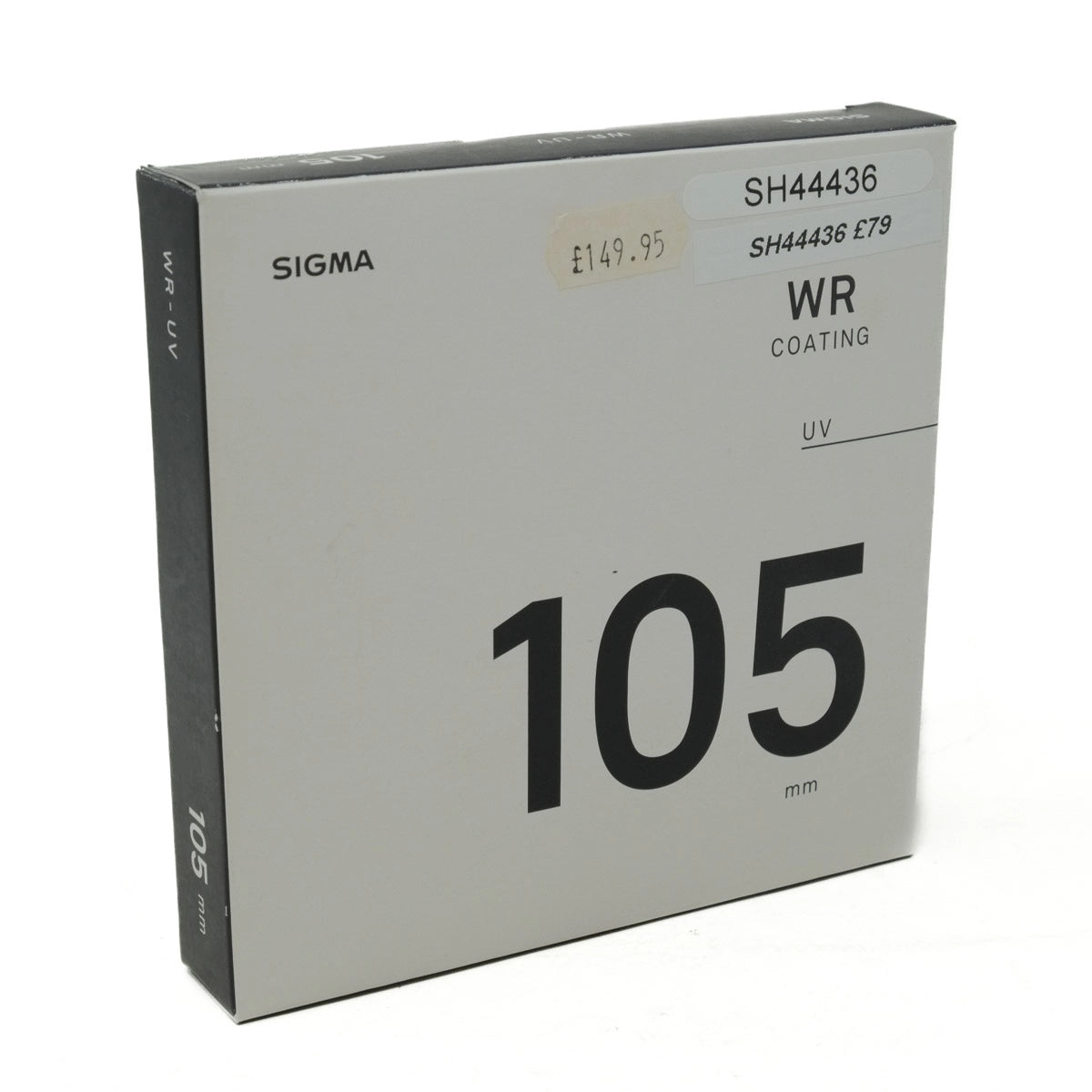 Sigma camera lens packaging with model number 105mm on a white background