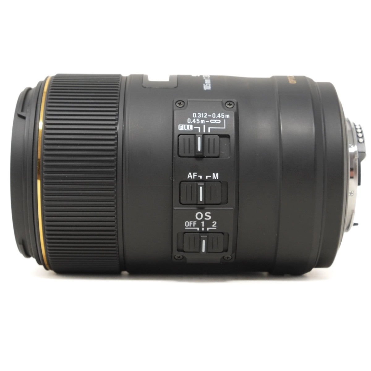 Camera lens with control buttons on a white background