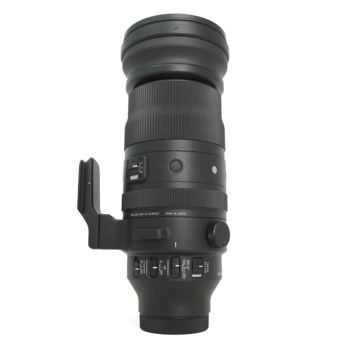 Camera lens with focus and zoom controls on a white background