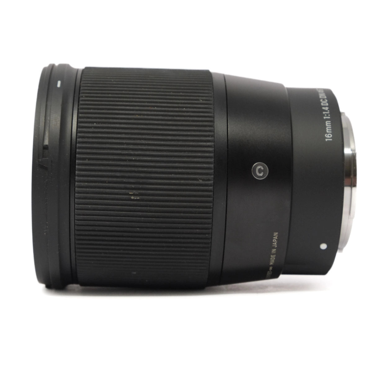 Used Sigma 16mm F1.4 DC DN  lens Sony E Mount - side angle 