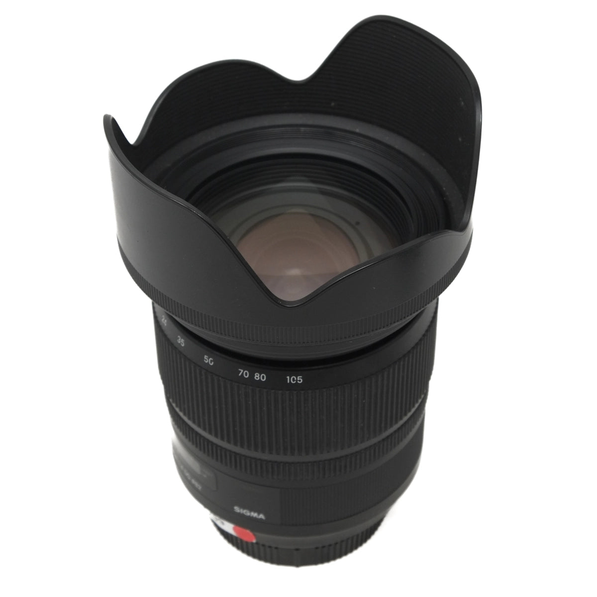 Used Sigma 24-105mm F4 DG ART Lens for Sony E - Top angle with lens hood 