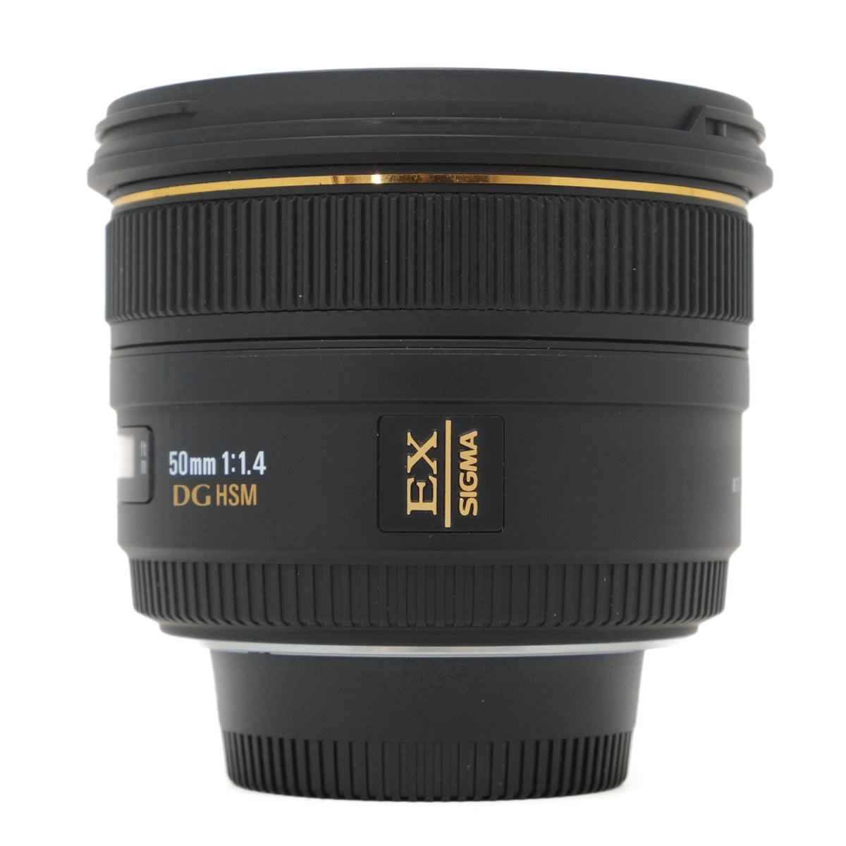 Sigma camera lens with EX and DG HSM labels on a white background