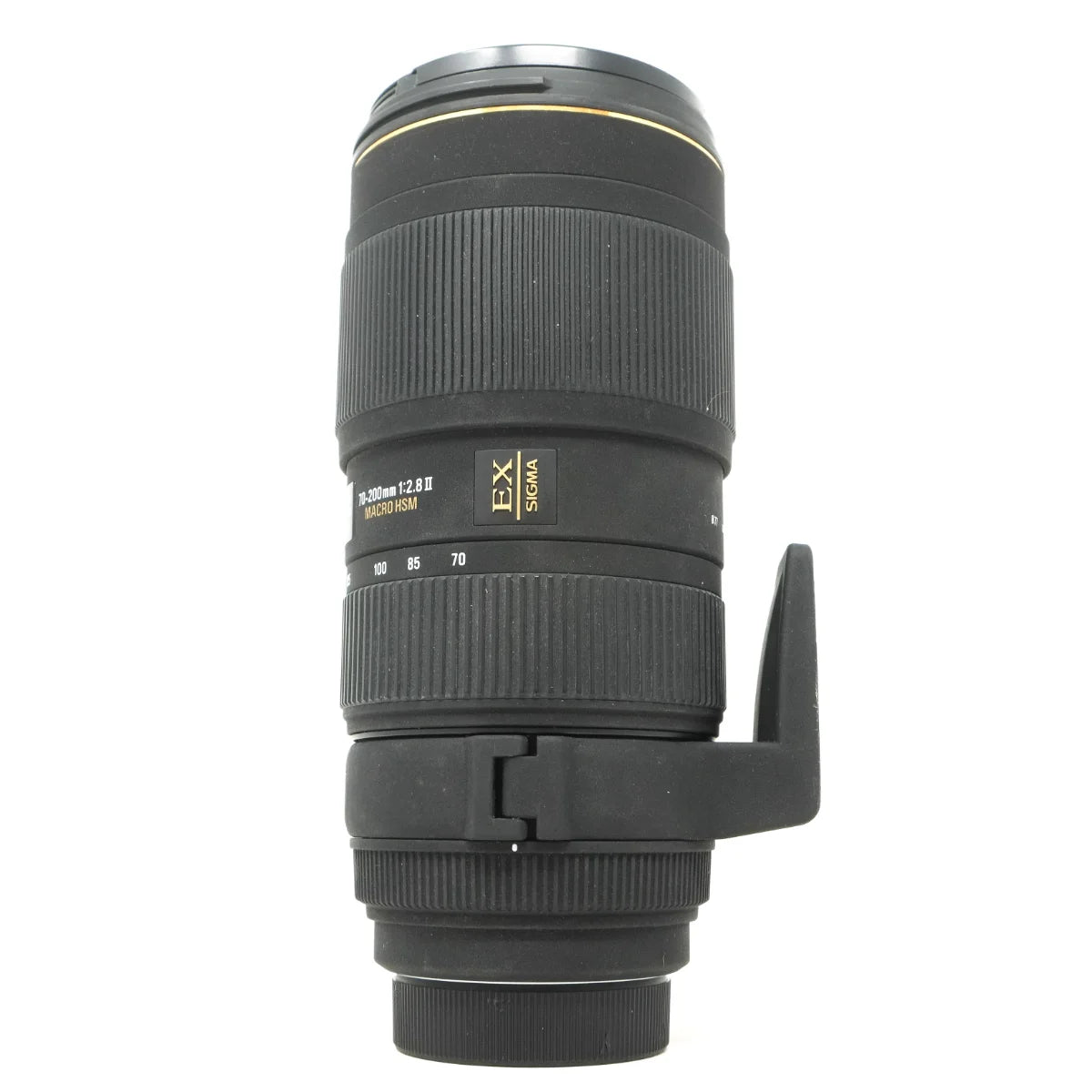 Used Sigma 70-200m f2.8 Mark II macro HSM lens In Nikon F Mount - side angle 