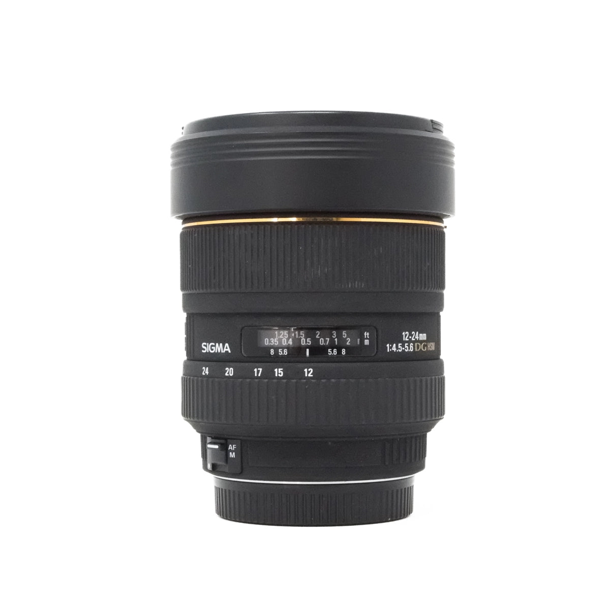 Used Sigma AF 12-24mm F4/5.6 DG HSM lens top angle